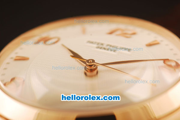 Patek Philippe Calatrava Swiss ETA 2824 Automatic Rose Gold Case with White Dial and Brown Leather Strap-Numeral Markers - Click Image to Close